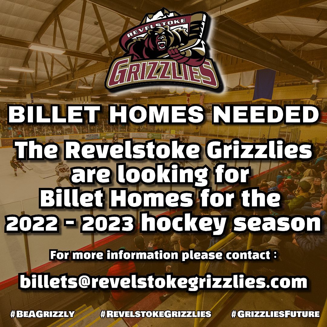 🏘 BILLET HOMES NEEDED 🏘

Ever wonder what it takes to be a billet home? Want to be part of the action?? Become a billet family!!

We are taking applications now for billet homes for the 2022/23 season.

Email us today for more information!
📧 billets@revelstokegrizzlies.com

#RevelstokeGrizzlies #BeAGrizzly #GrizzliesFuture #Revelstoke #RevelstokeBC